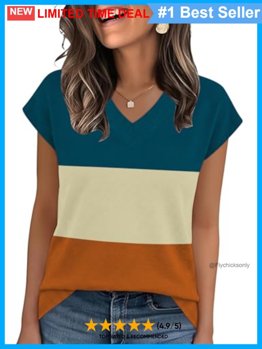 V Neck Cap Sleeve Sweater Loose Casual Pullover Top Lightweight Knit
